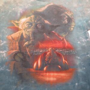 VINTAGE 1990 STAR WARS YODA TEE T SHIRT Mens M Tie Dye Green